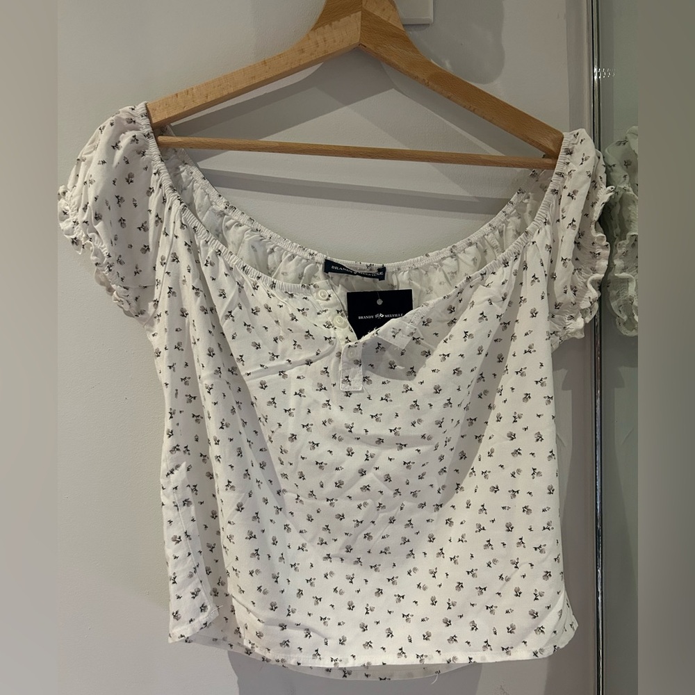 Brandy Melville White Ruffled Crop Blouse